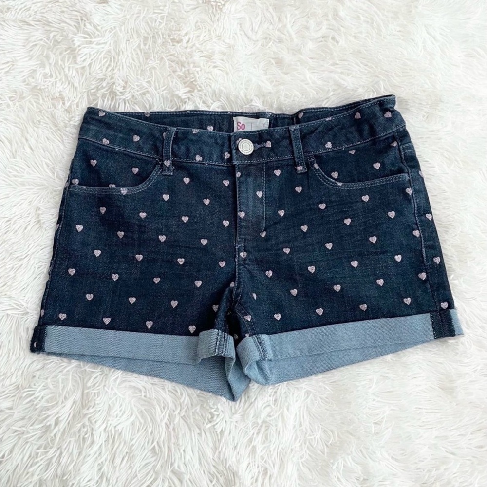 Stylish Heart Print Girls Denim Shorts